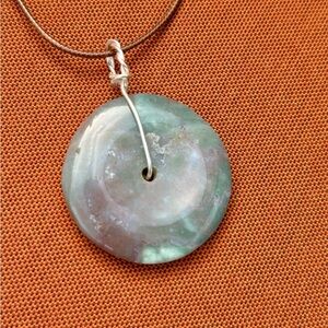 Moss Agate Pendant Necklace Round Gemstones Unisex Art To Wear 5550 S